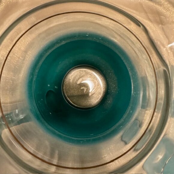 Vintage Blendo Glass Pitcher & 2 glasses - Frosted Turquoise w/ Gold Trim - Picture 9 of 15